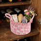 Floral Quilted Fabric Storage Basket with Carry Handles
