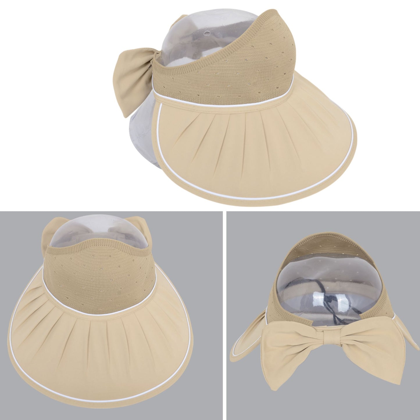Extra Wide Brim Sun Visor Hat for Women Adjustable UV Protection Bow Detail Breathable Summer Beach Hat