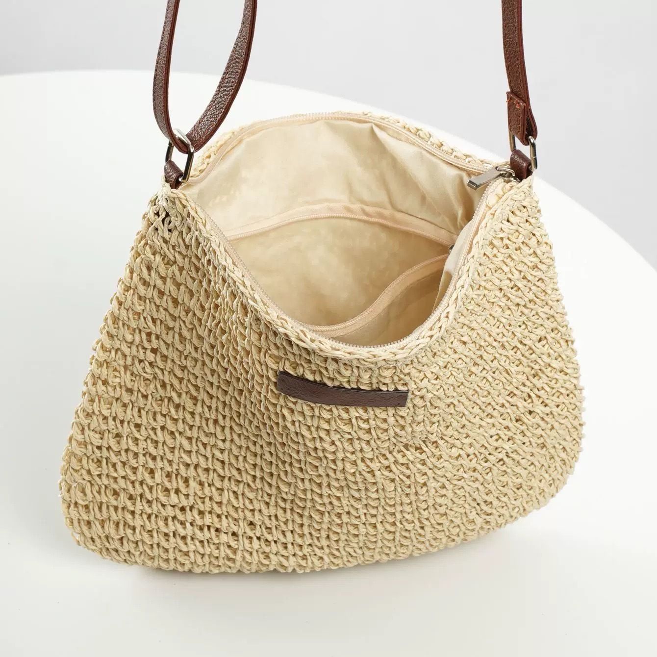 Textured Woven Crossbody Bag with Zip Closure Adjustable Strap and Inner Zip Pocket