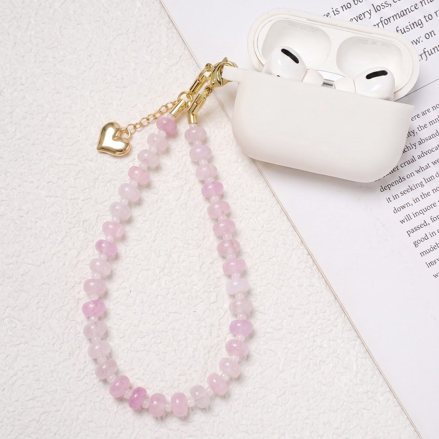 Beaded Phone Wrist Strap with Heart Charm