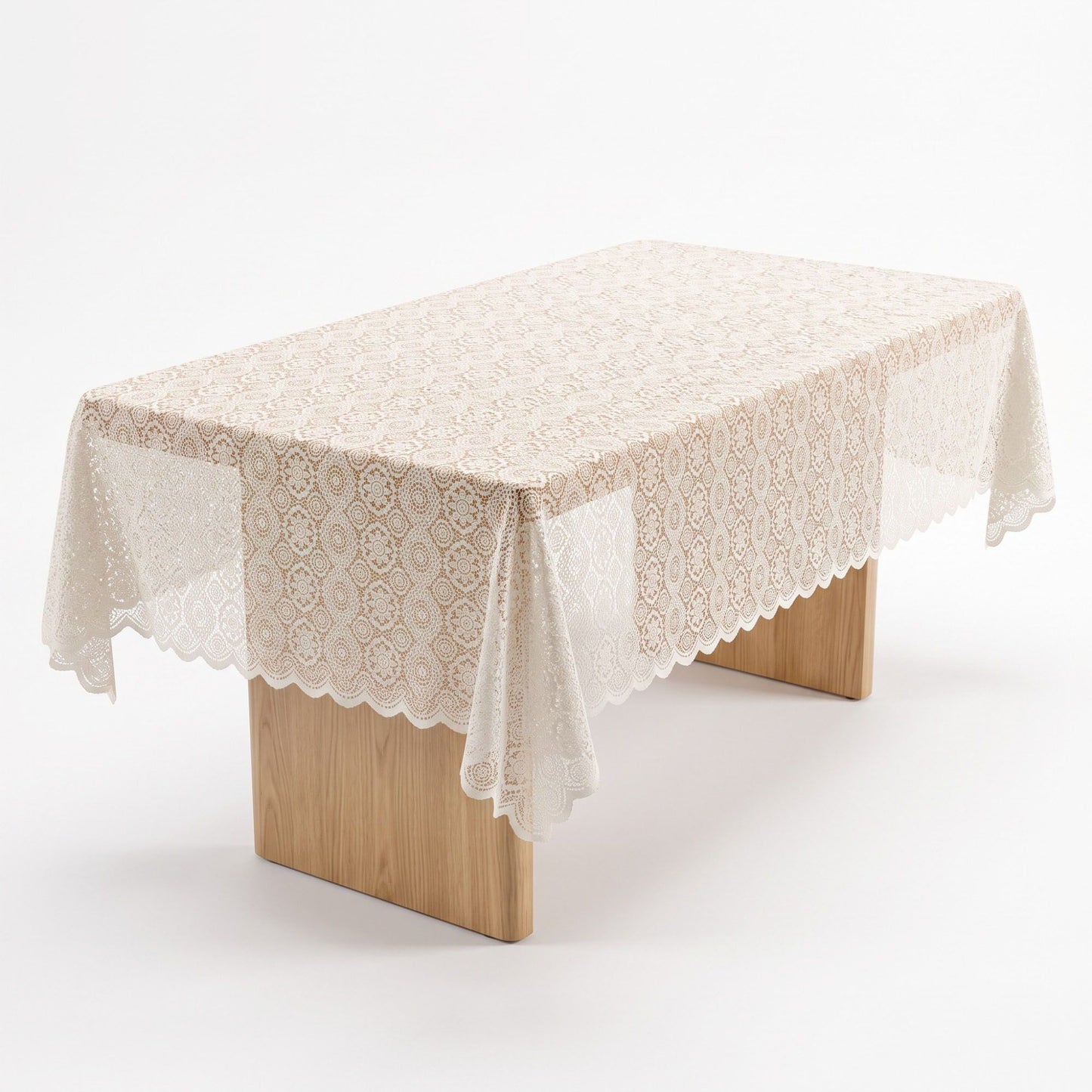 Off White Floral Lace Square Tablecloth with Scalloped Edges 55.1x55.1in