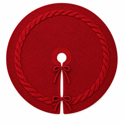 Cable Knit Christmas Tree Skirt with Bow Tie Closure