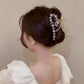 Beaded Flower Metal Hair Claw Clip with Curved Design and Textured Accents