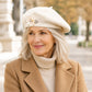 Rhinestone & Flower Embellished Knit Wool Beret