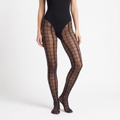 2-Piece Plaid Pattern Sheer Tights