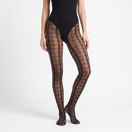 2-Piece Plaid Pattern Sheer Tights