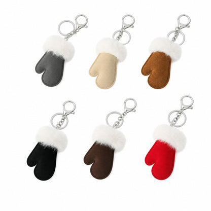 Faux Fur Trimmed Mitten Keychain Winter Bag Charm Set