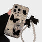 Butterfly Print Phone Case with Beaded Bow Wristlet Charm