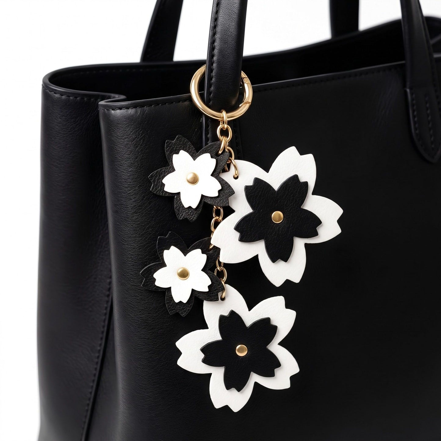 Cherry Blossom Bag Charm with Gold Tone Chain and Clip