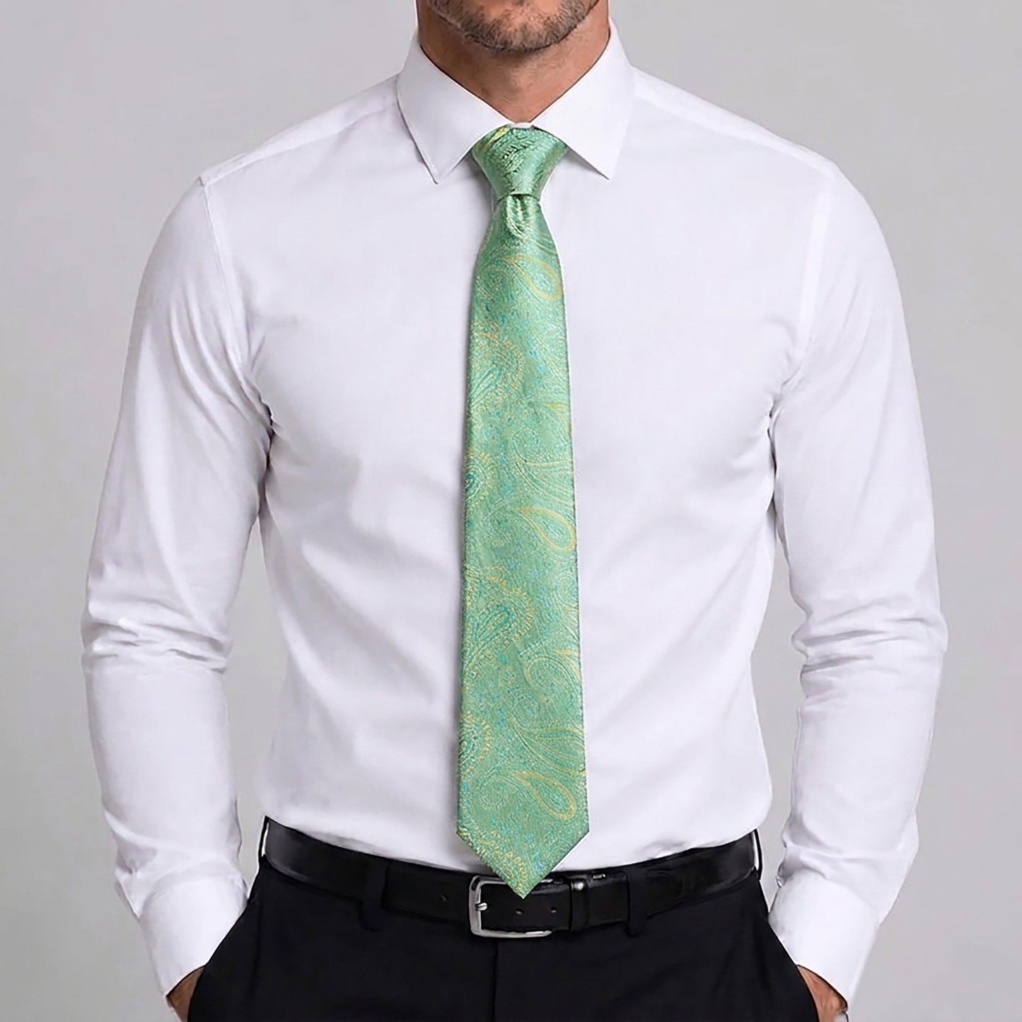 Men's Baroque Floral Tie Gift Set with Matching Pocket Square Cufflinks and Silver Tie Clip
