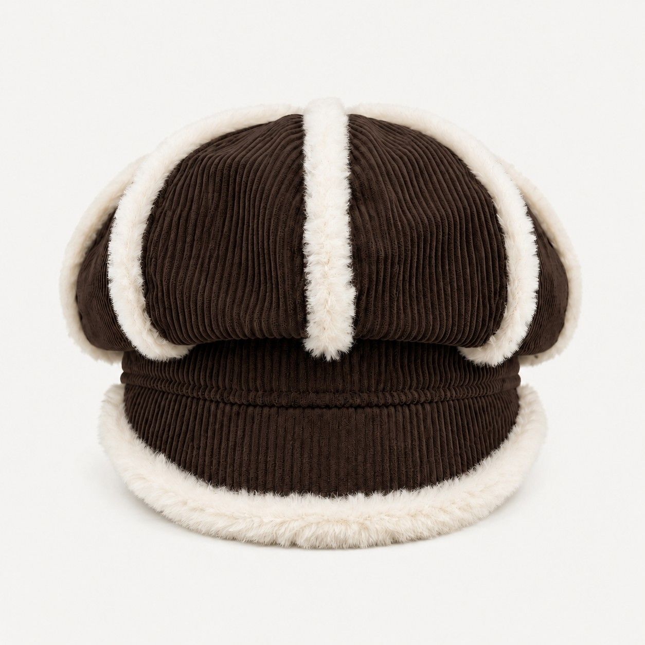 Corduroy Newsboy Cap Faux Fur Trim Baker Boy Hat Warm Casual Style