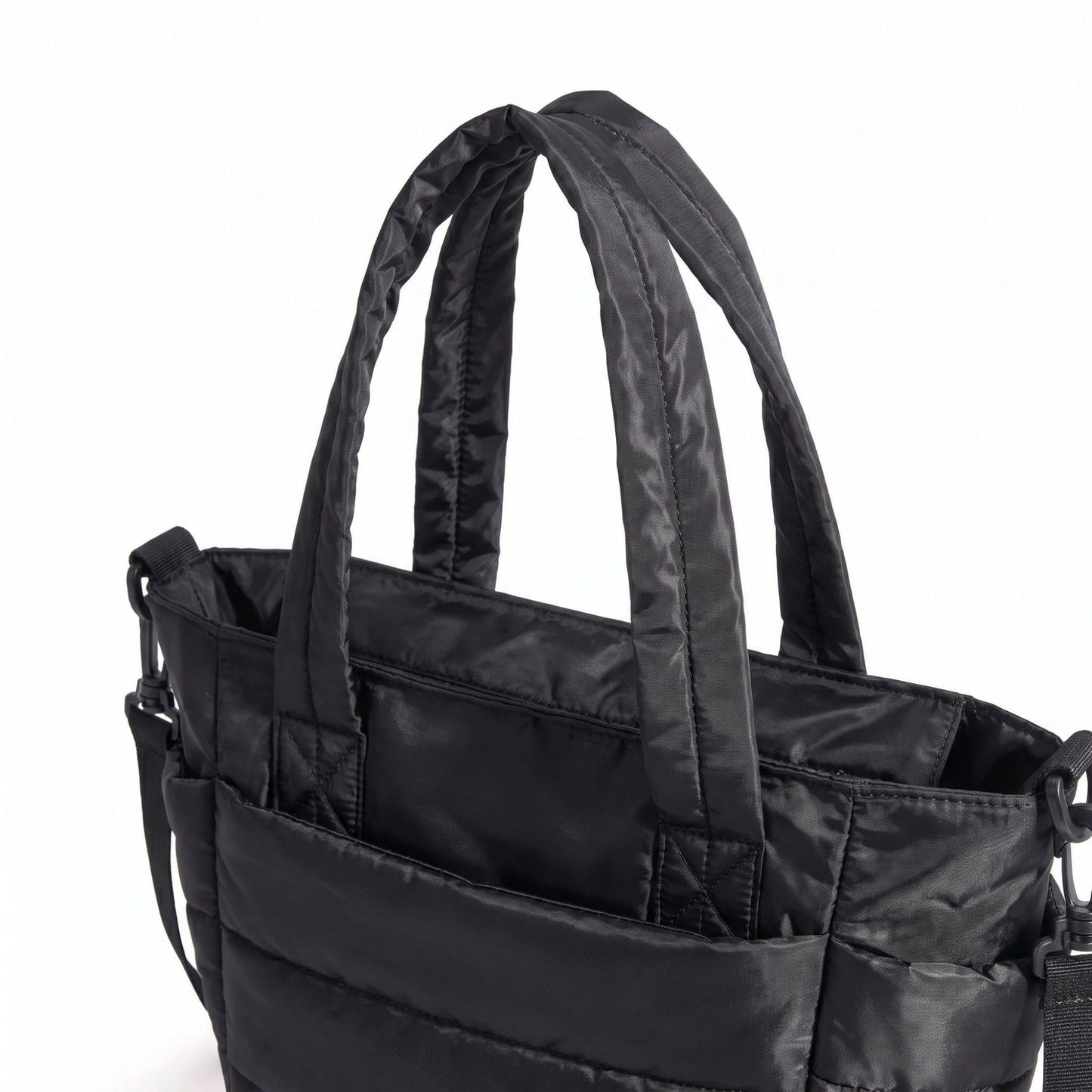 Quilted Puffer Tote Bag with Adjustable Shoulder Strap Multi Pocket Lightweight Carryall Handbag 13x6x10 in