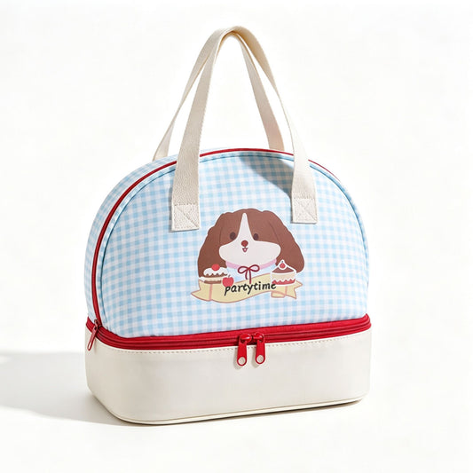 Double Layer Insulated Lunch Bag Large Capacity Cartoon Lunch Tote for School Travel