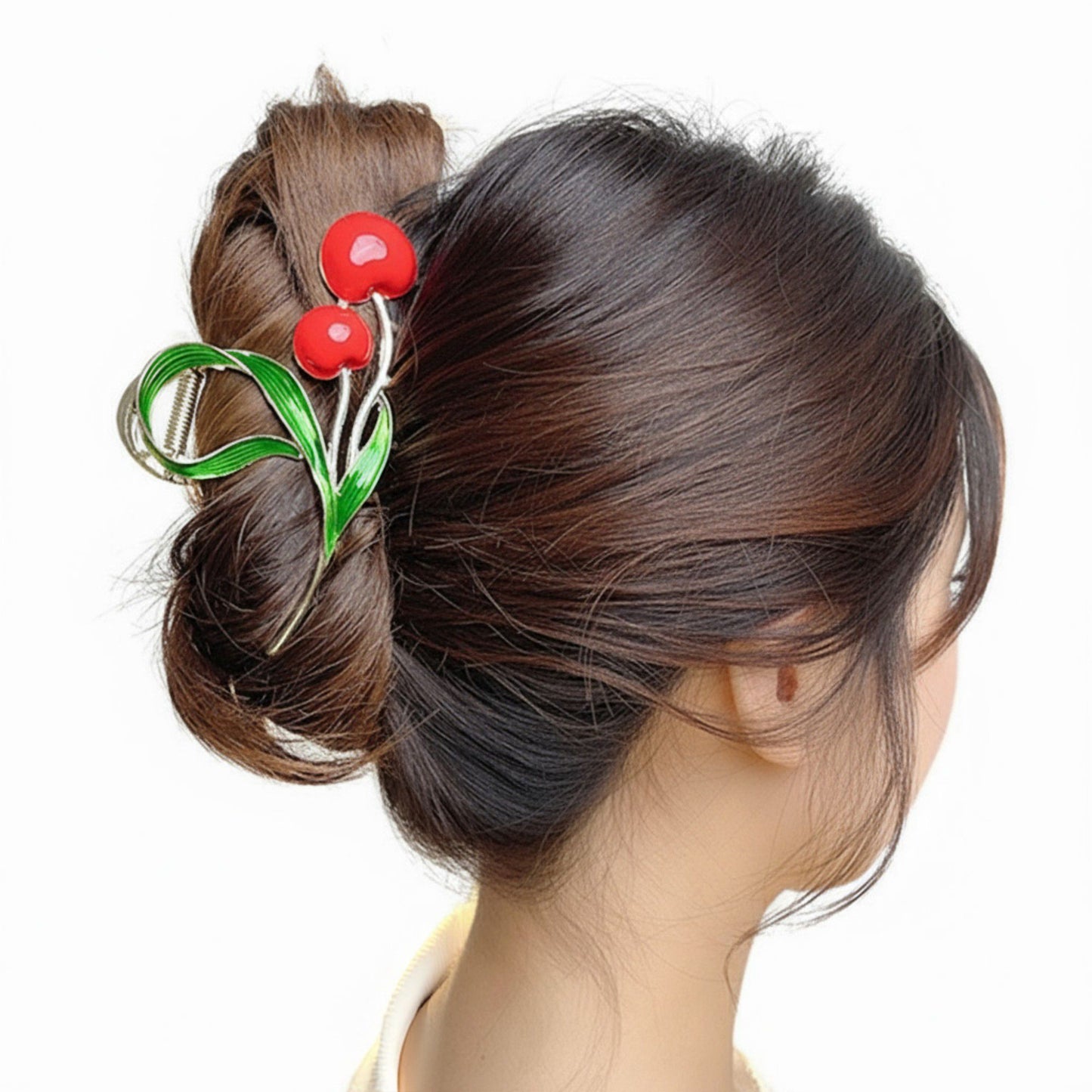 Tulip Flower Metal Hair Claw Clip with Enamel Petal and Leaf Detailing