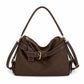 Slouchy Shoulder Hobo Bag with Adjustable Strap Buckle Detail and Inner Zip Pocket