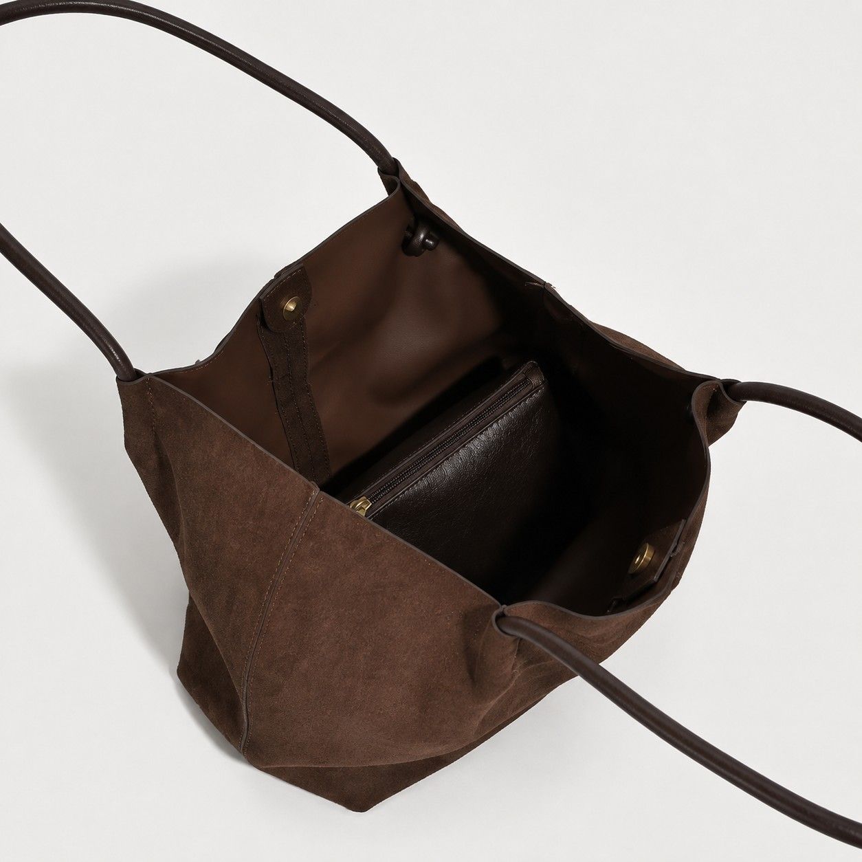 Faux Suede Tote Bag with Removable Zip Pouch and Double Shoulder Handles