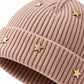 Star Stud Ribbed Knit Beanie Cuffed Winter Hat