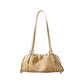 Woven Leather Shoulder Satchel with Ruched Top Detail Long Straps and Slouchy Shape
