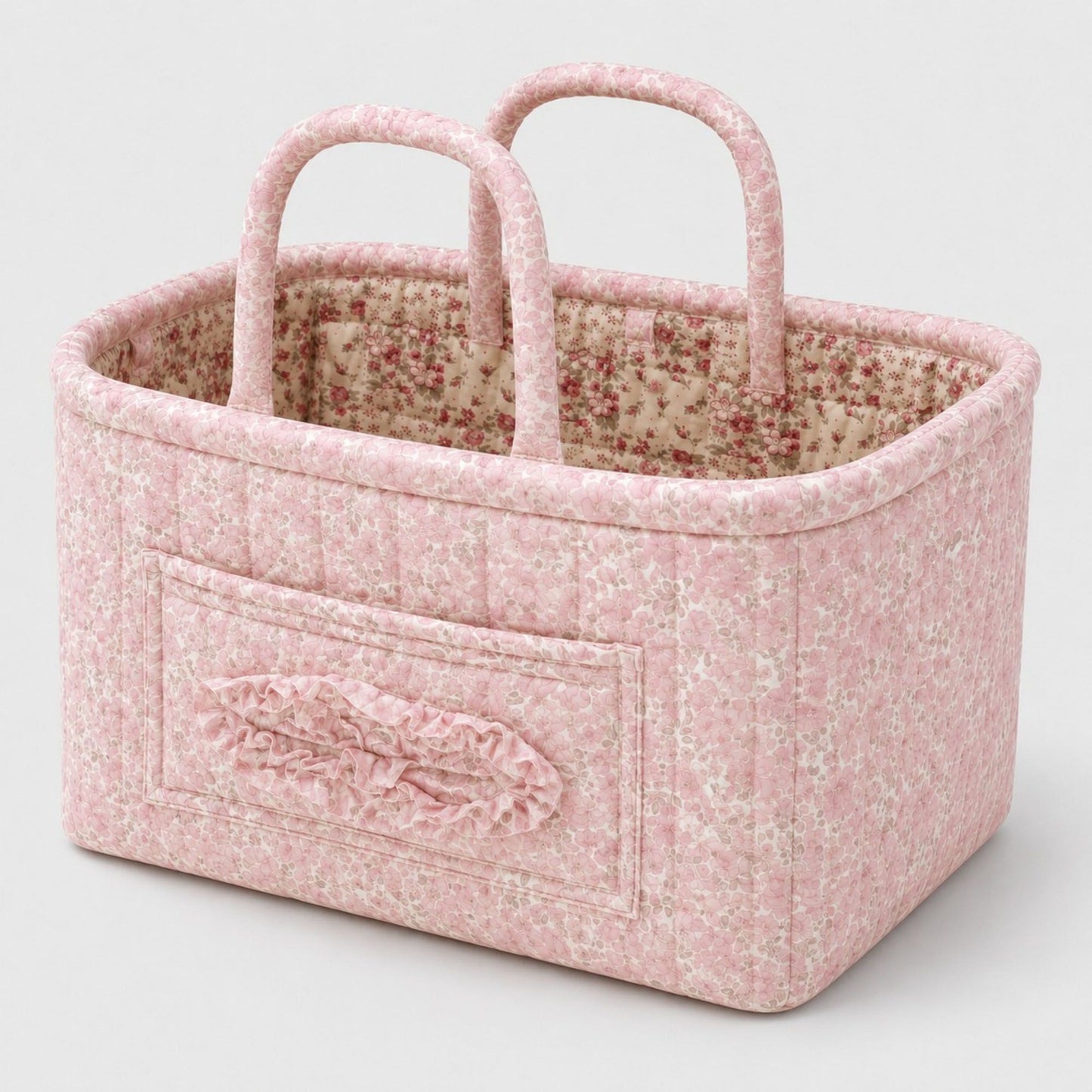 Quilted Floral Storage Caddy with Handles for Dorm Bathroom Vanity and Laundry Room