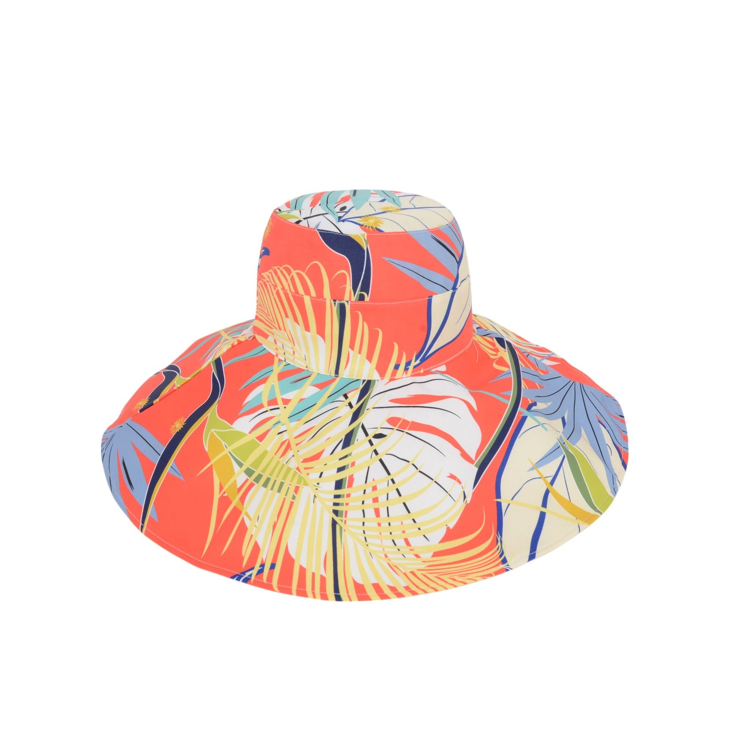 Wide Brim Floppy Sun Hat with Colorful Printed Underside UV Protection Lightweight Foldable Design for Outdoor Use