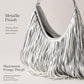 Fringe Shoulder Bag Beige Suede Look Boho Hobo Purse with Long Strap