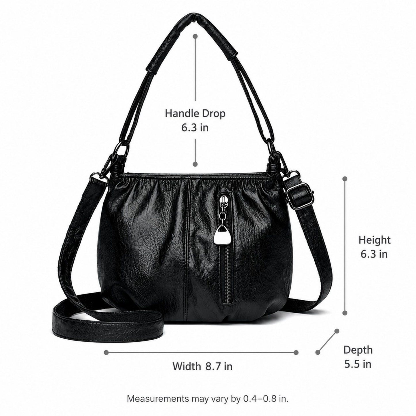Soft Ruched Faux Leather Shoulder & Crossbody Bag
