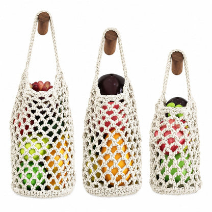 Macrame Hanging Produce Basket Set Woven Cotton Rope Storage Organizer