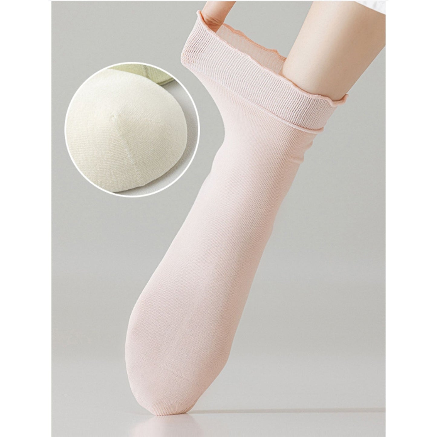 4 Pairs Women's Ruffle Edge Crew Socks Soft Stretch Cotton Blend with High Elastic Cuffs in Assorted Solid Colors