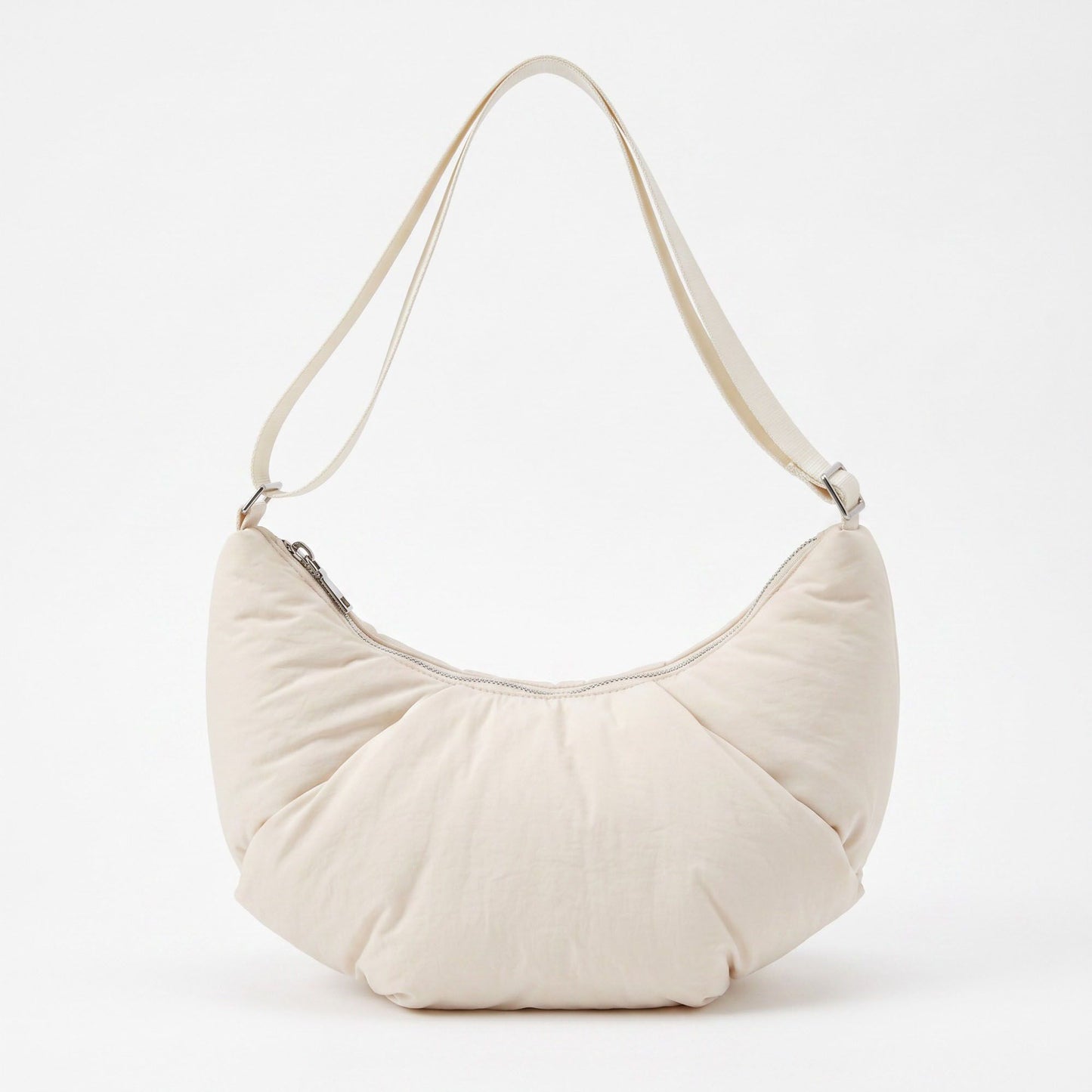 Padded Crescent Shoulder Bag with Wide Strap and Top Zipper Closure 13x7.5x2.5in