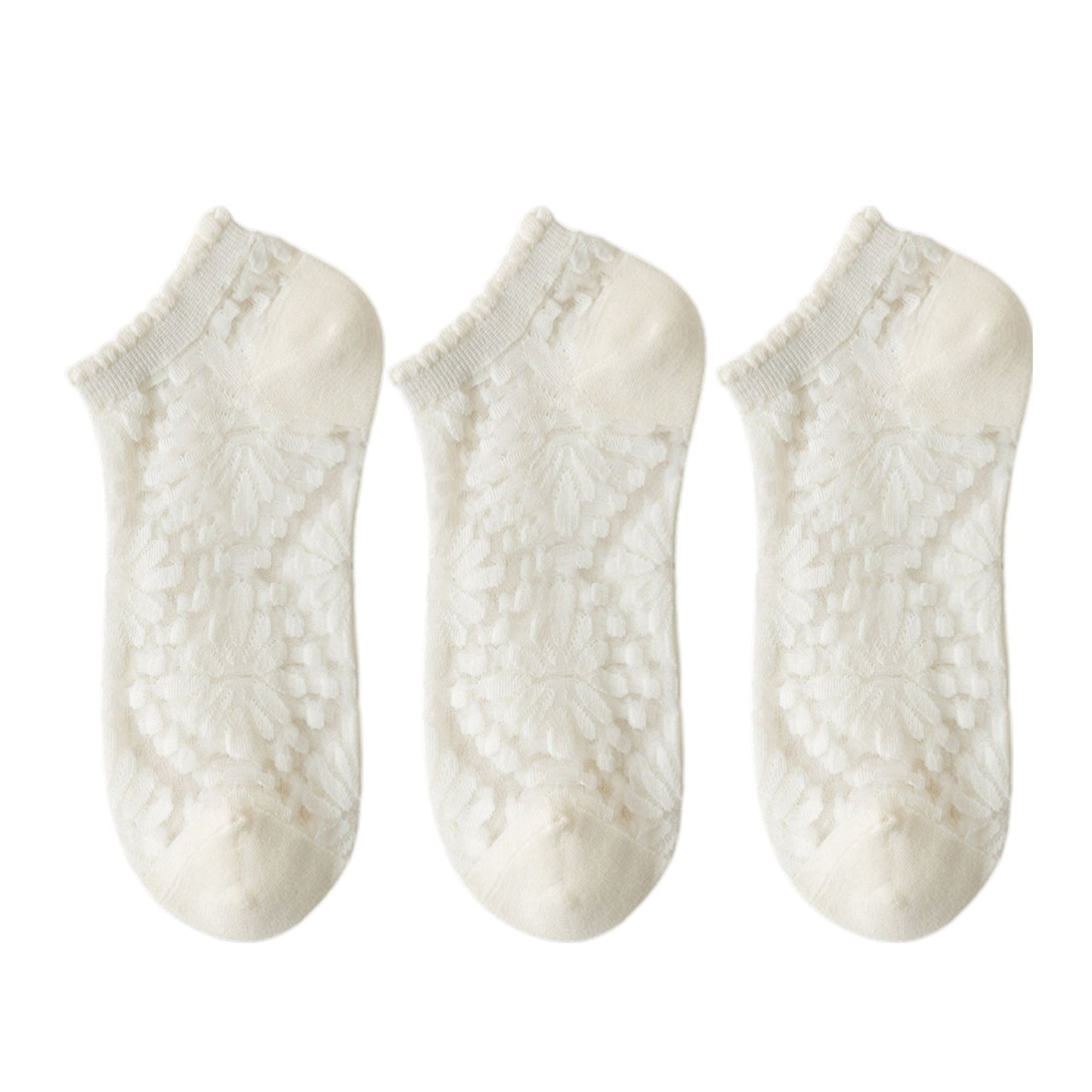 3-Pack Sheer Lace Ice Silk Ankle Socks with Floral Knit Design Lightweight Breathable Style