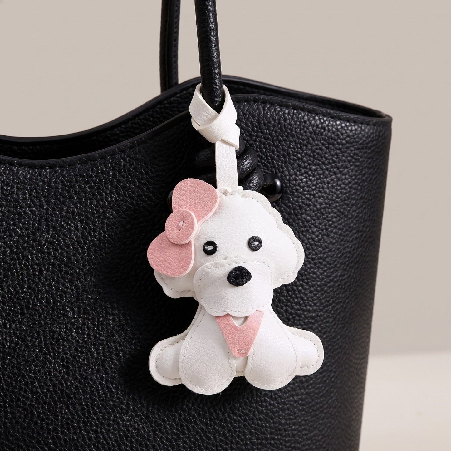 Puppy Dog Bag Charm with Pink Bow Accent