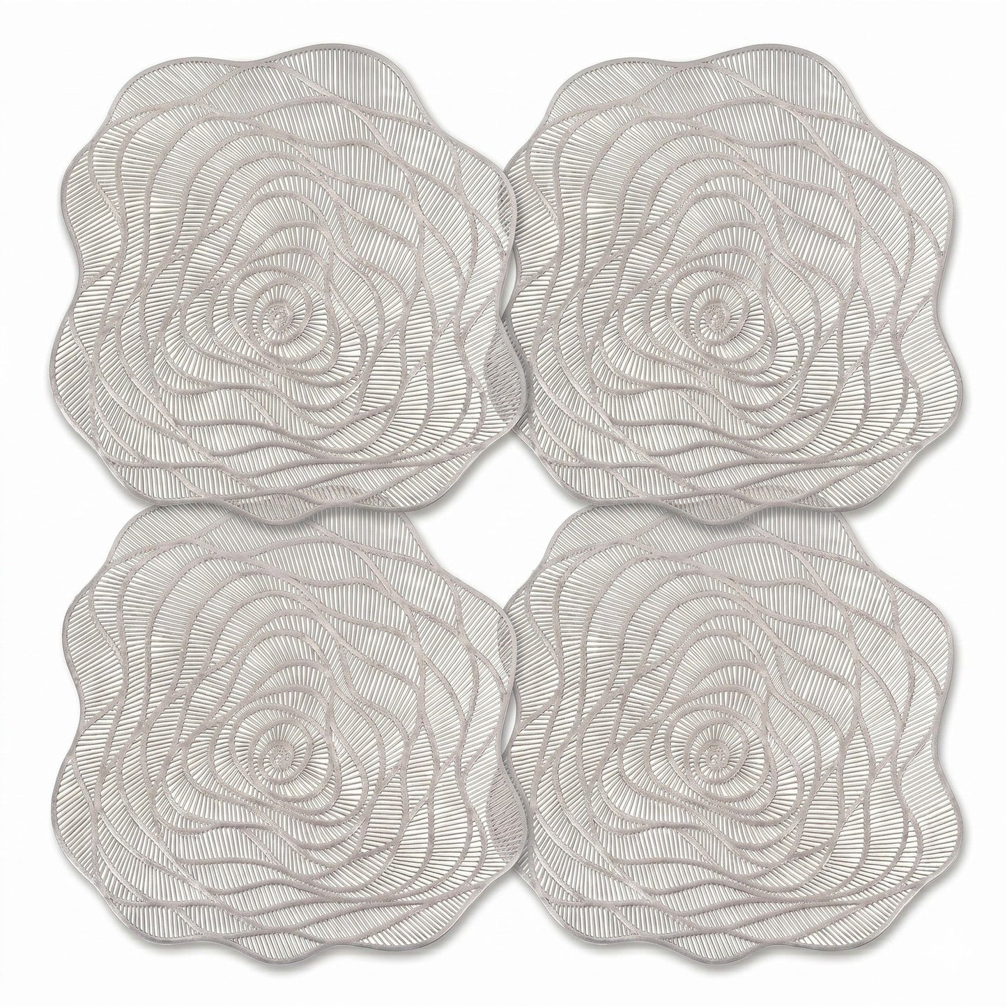 4 Piece Metallic Floral Placemat Set Decorative PVC Heat Resistant Table Mats