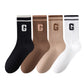 4-Pair Pack Ribbed Cotton Crew Socks with Striped Cuffs and G Letter Detail in Neutral Athletic Color Combinations