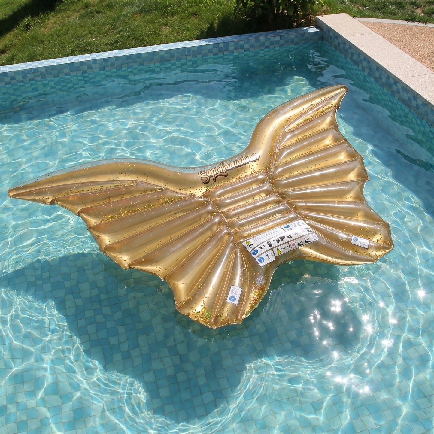 Inflatable Wing-Shaped Pool Float with Glitter Interior Durable PVC Water Lounge Float for Pool Beach Lake 55x108.2x47.2in