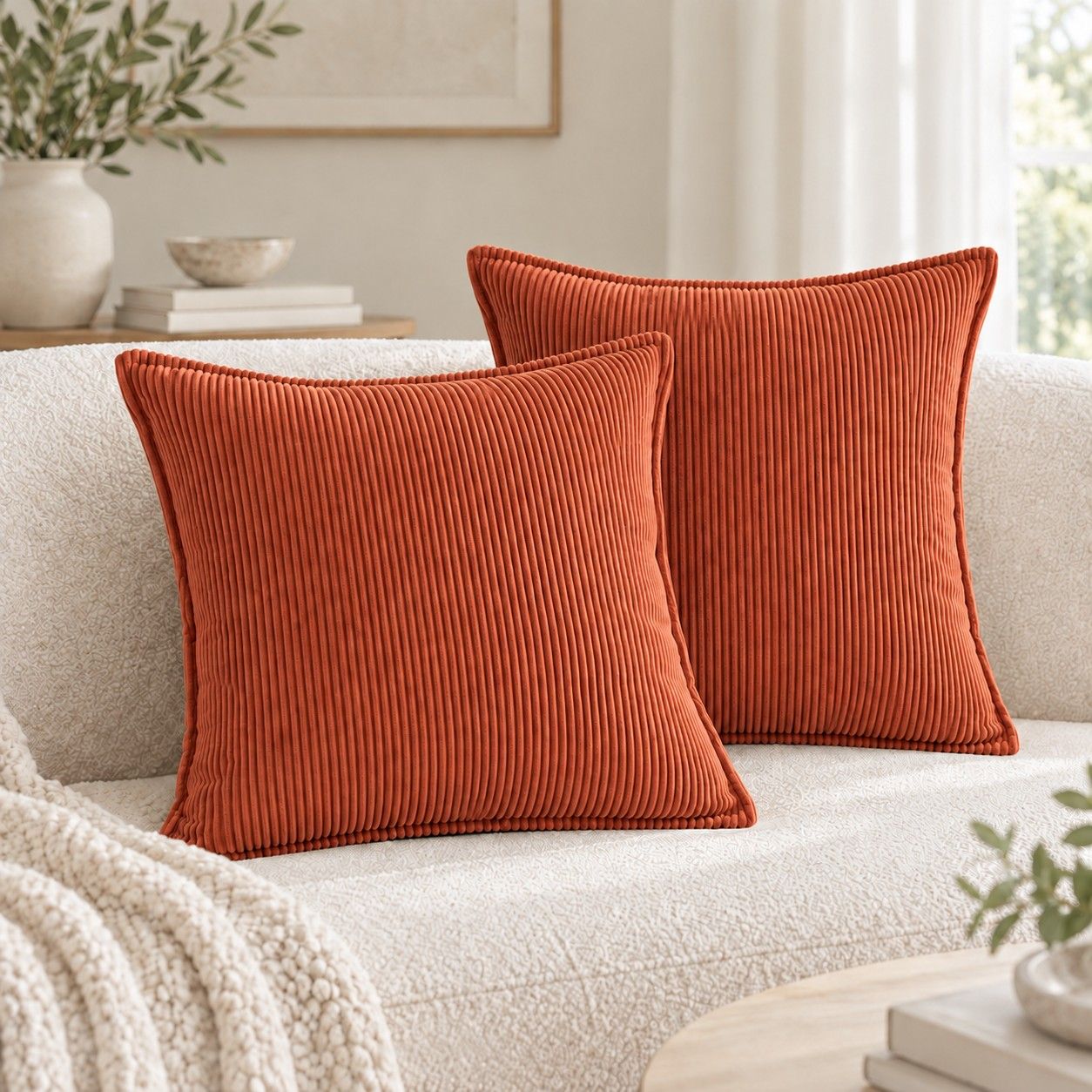 2 Pack Soft Ribbed Corduroy Throw Pillow Covers 18 x 18 Inch Solid Color