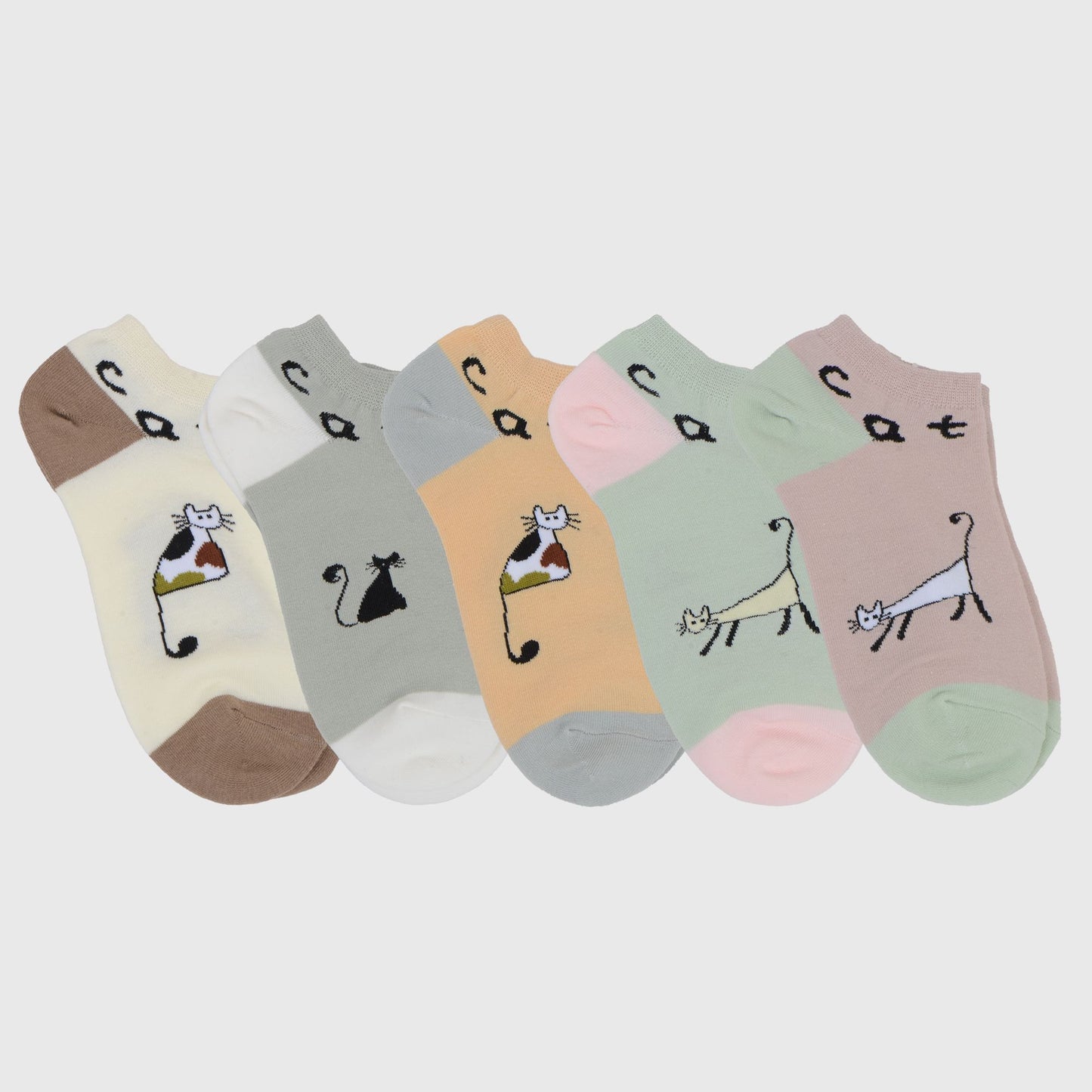 Adorable Cat - Print No Show Socks Soft for Casual 5Pk