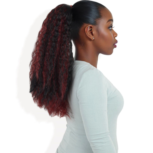 Curly Ponytail Extension Drawstring Ponytail Extension 16 Inch Kinky Curly Pony Tail Hair Extensions Fake Hairpieces Mixed Wine Red