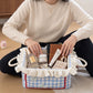 Gingham Fabric Storage Basket with Ruffle Trim and Handles