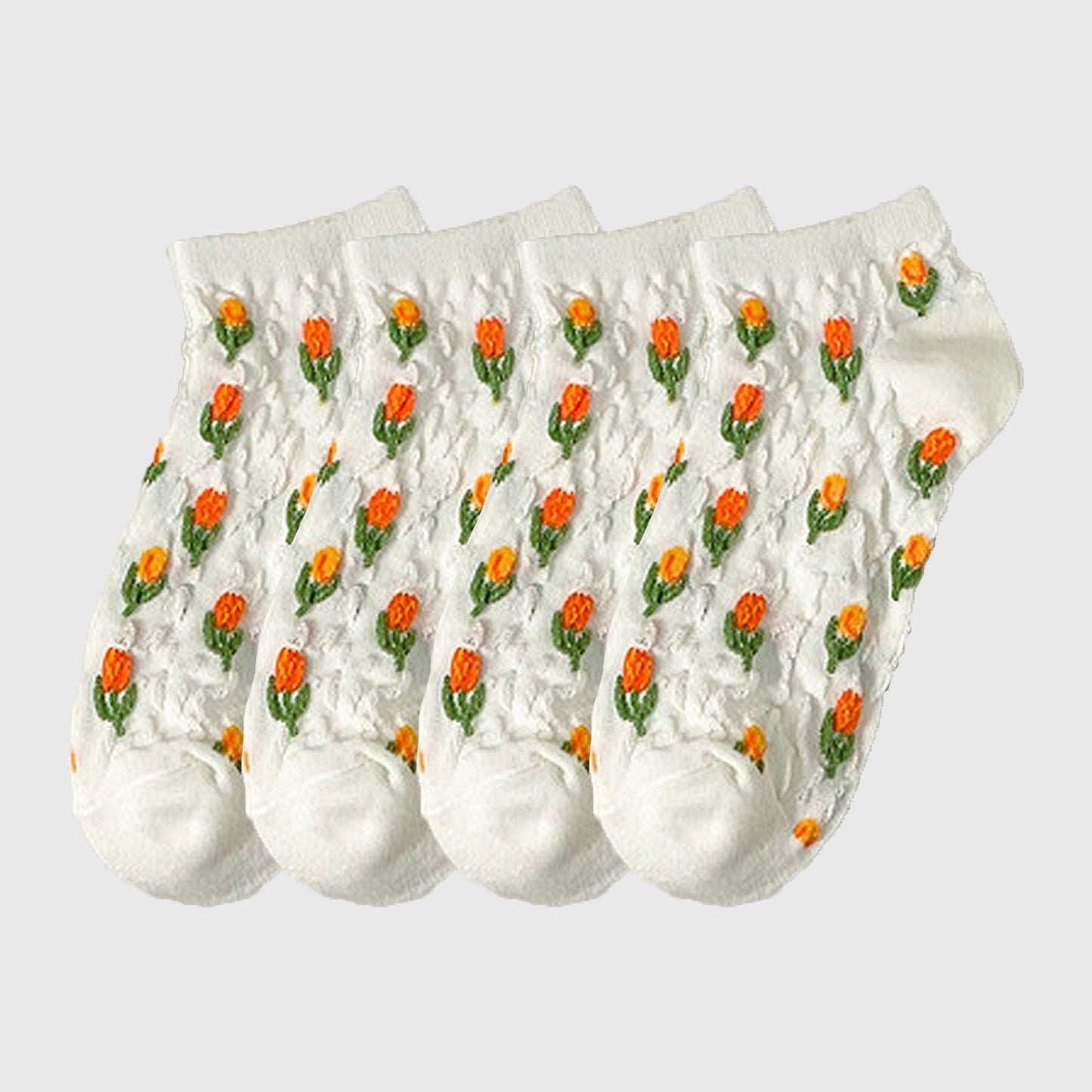 Adorable Summer Floral Embroidered Ankle Socks 4Pk