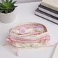 Ruffled Ribbon Zipper Pouch with Dual Compartments and Soft Quilted Texture