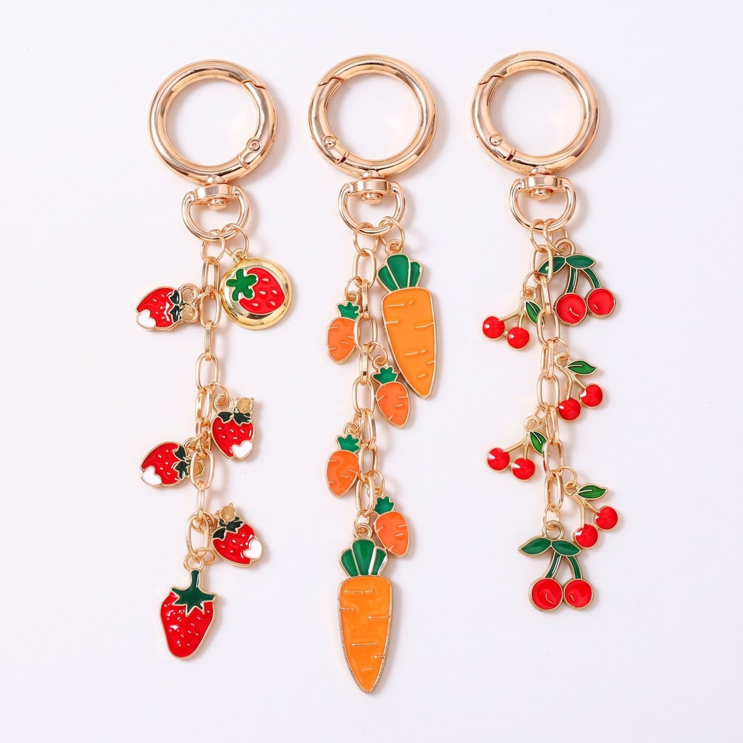 Enamel Fruit & Vegetable Multi-Charm Bag Charm Key Chain 3-Piece Set