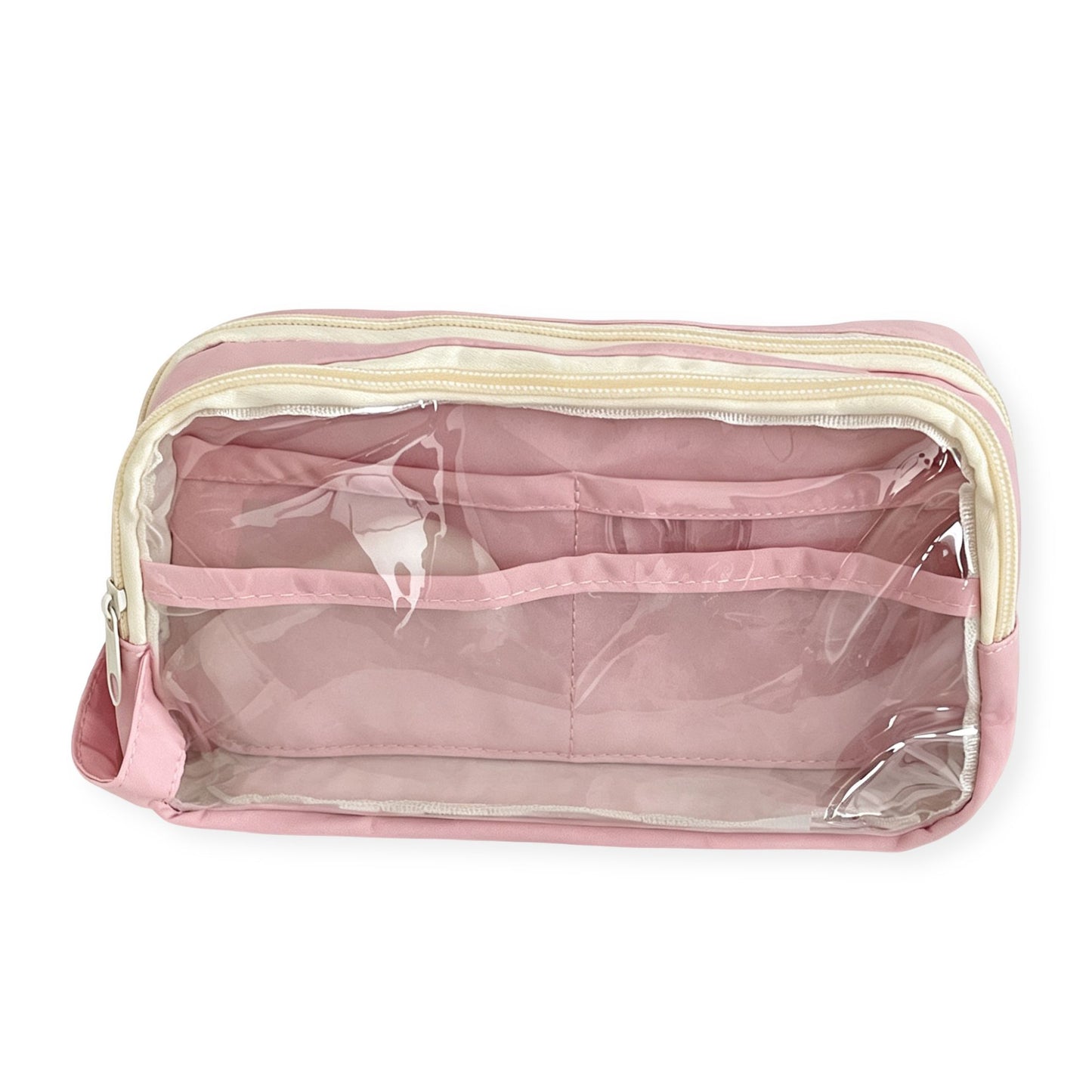 Large Capacity Clear Pencil Case Double Compartment Zipper Pouch with Handle