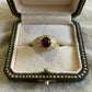Oval Gemstone Statement Ring with Crystal Halo and Textured Band