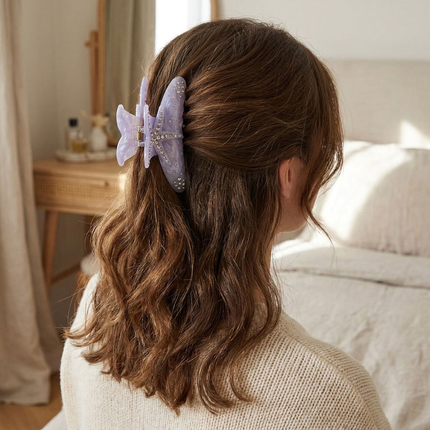 Starfish Hair Claw Clip Rhinestone Accent Hold Hair Clip Ocean Inspired Hair Accessory
