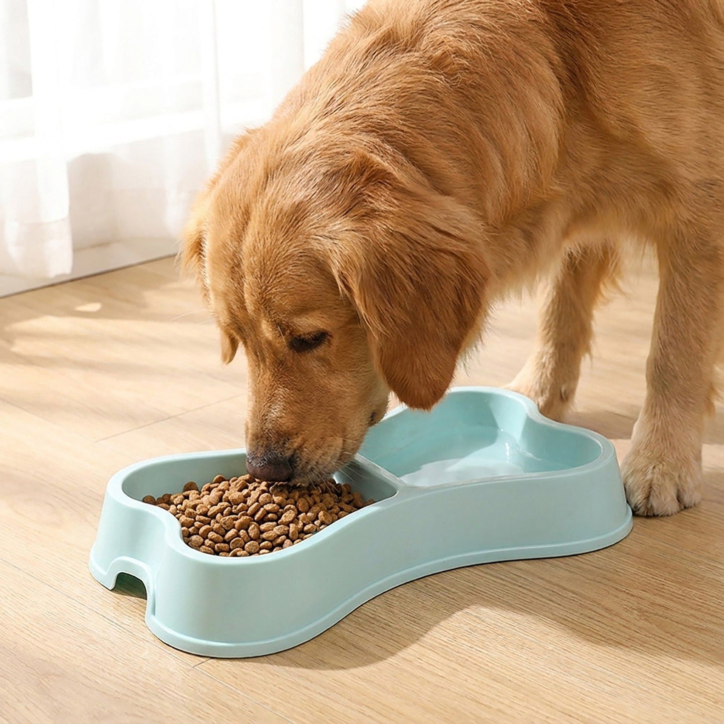 Plastic Bone Shaped Double Pet Bowl for Food and Water