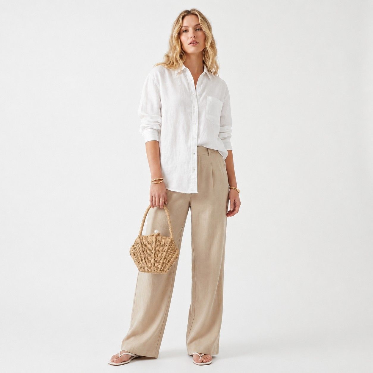 Shell Woven Top Handle Bag with Pearl Button and Detachable Chain Strap