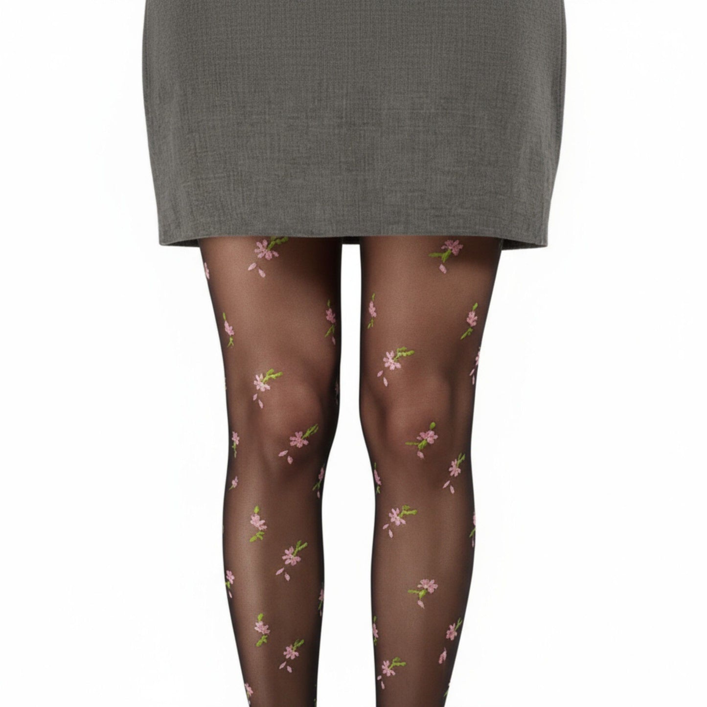 Sheer Floral Embroidered Tights with Delicate Blossom Pattern and Stretch Fit