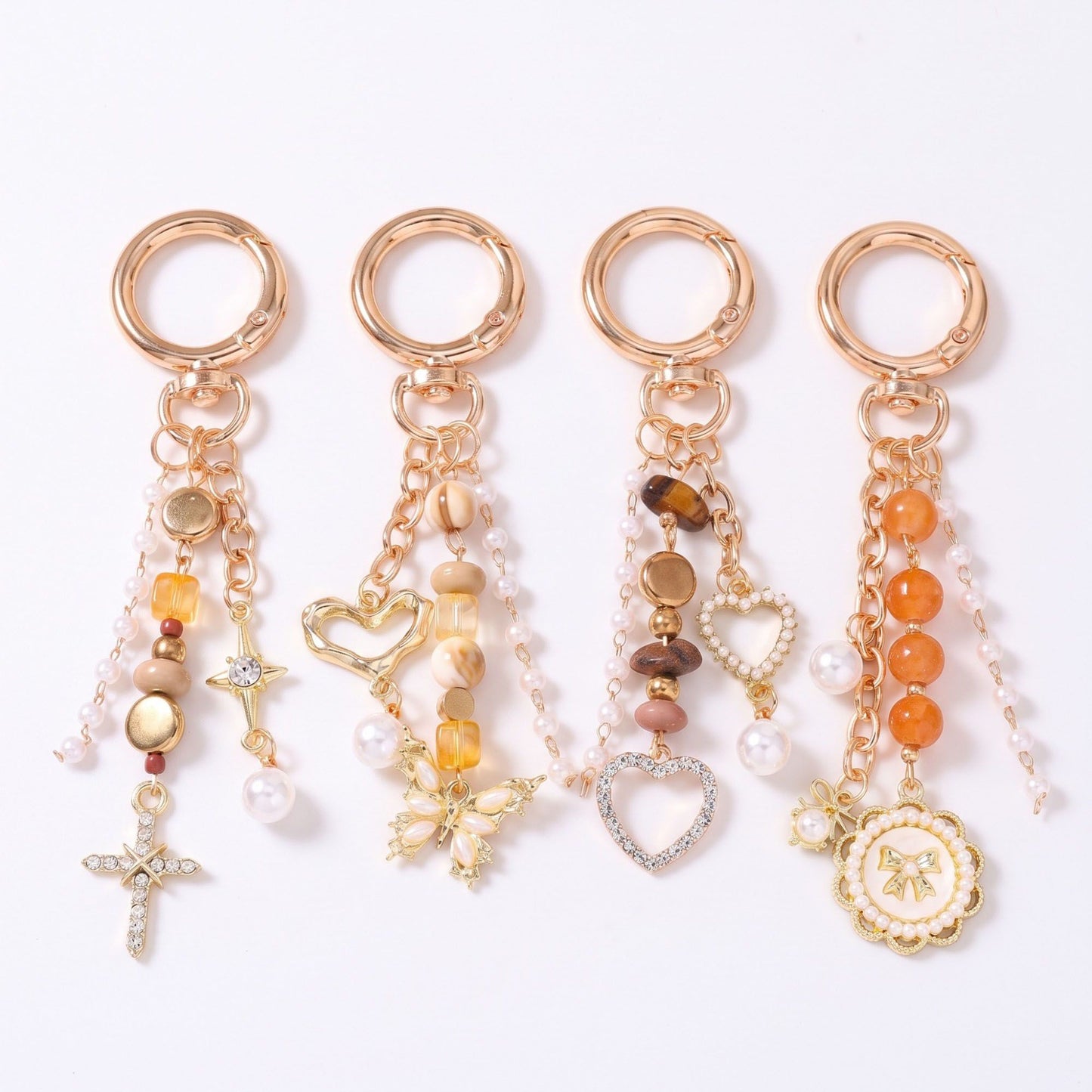 Amber & Gold Bohemian Multi-Charm Bag Charm Key Chain 4-Piece Set