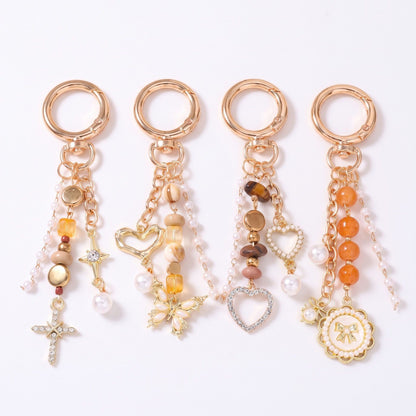 Amber & Gold Bohemian Multi-Charm Bag Charm Key Chain 4-Piece Set
