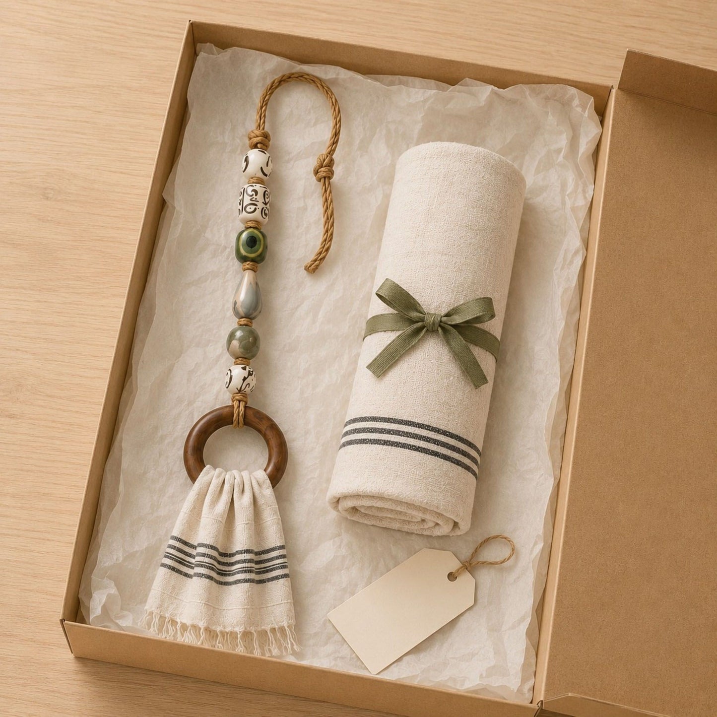 Coastal Beaded Wood Ring Towel Hanger